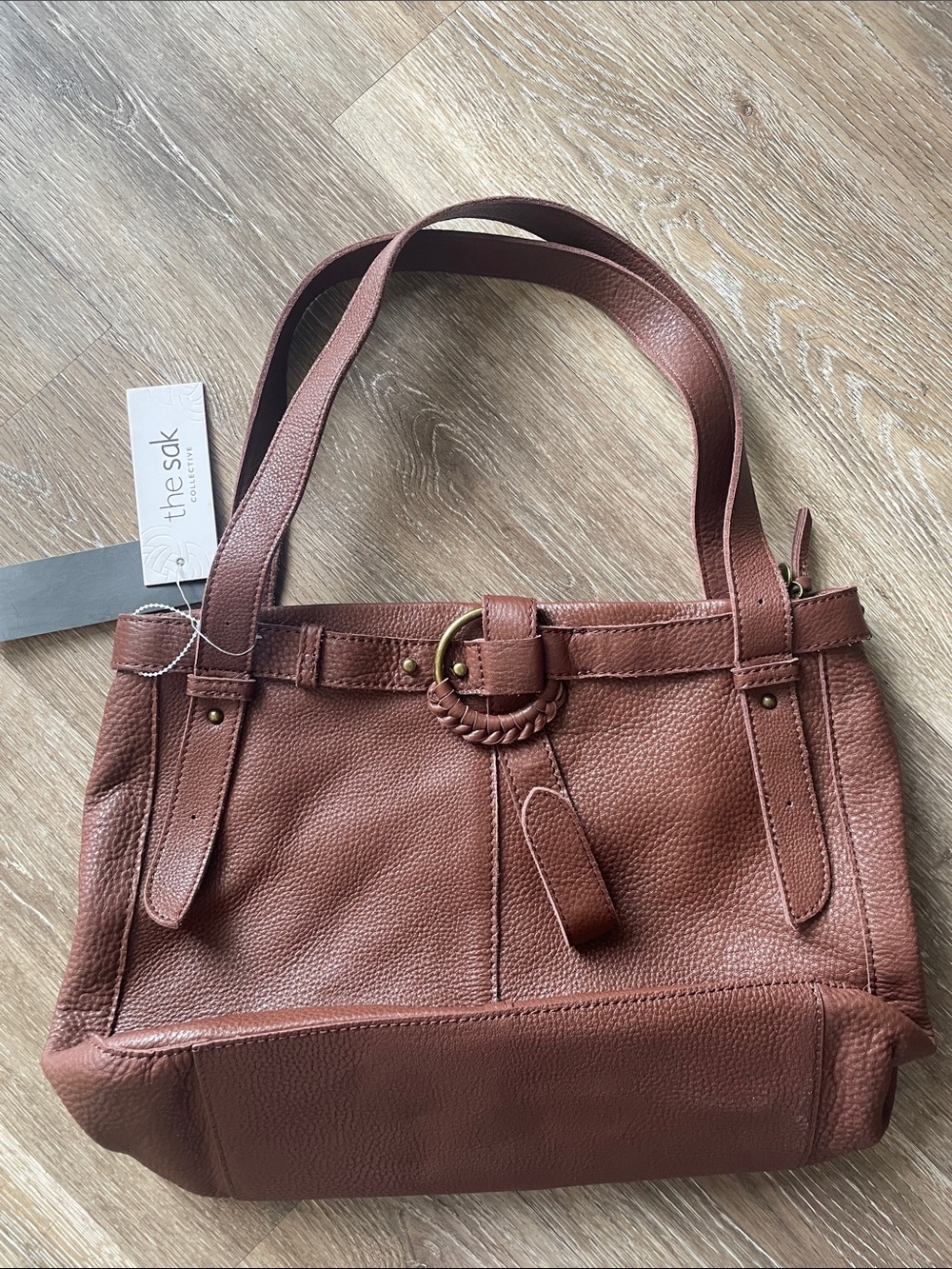The Sak Brown Leather Shoulder Bag with Braided Buckle